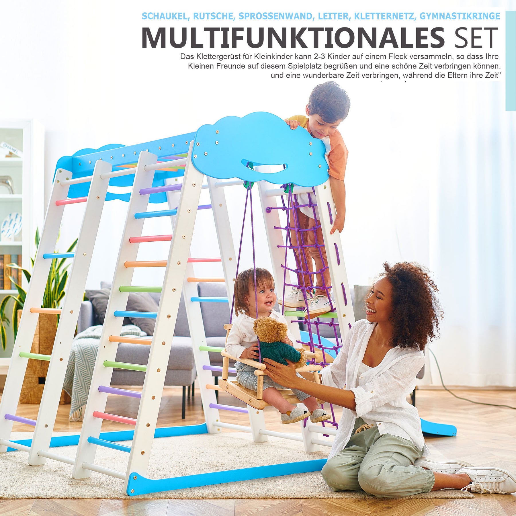 Indoor Klettergerüst (Spielplatz) mit rutsche für Kleinkind - Akvarelka Cloud