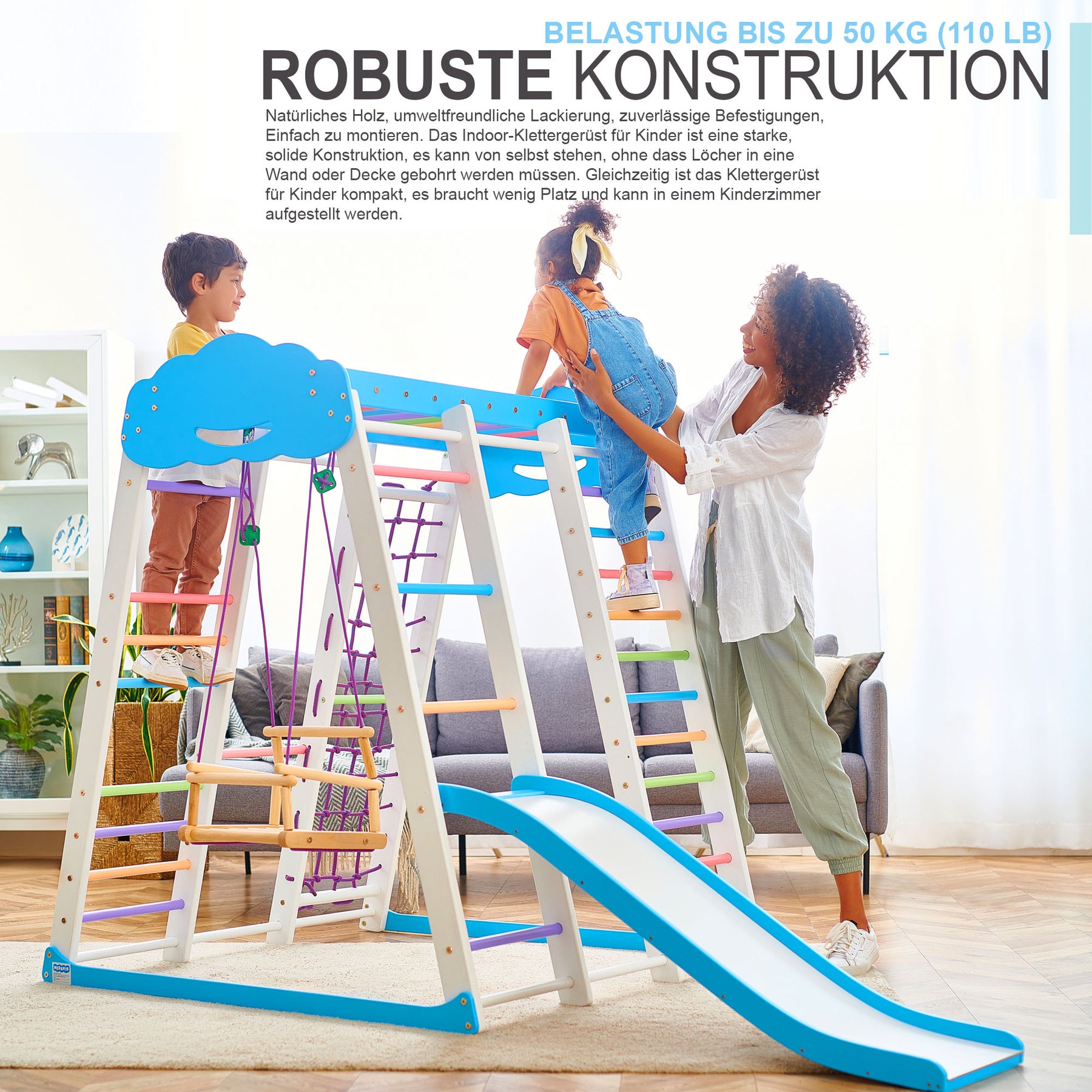 Indoor Klettergerüst (Spielplatz) mit rutsche für Kleinkind - Akvarelka Cloud