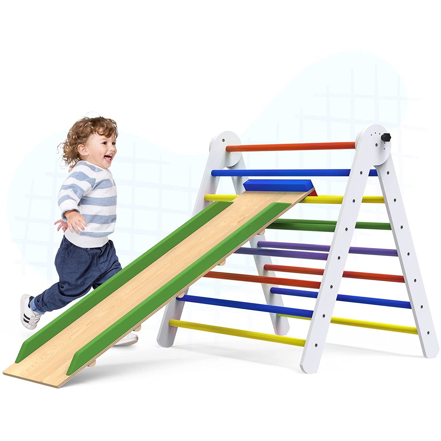 Montessori Pikler Kletterdreieck mit Rutsche - Bunt