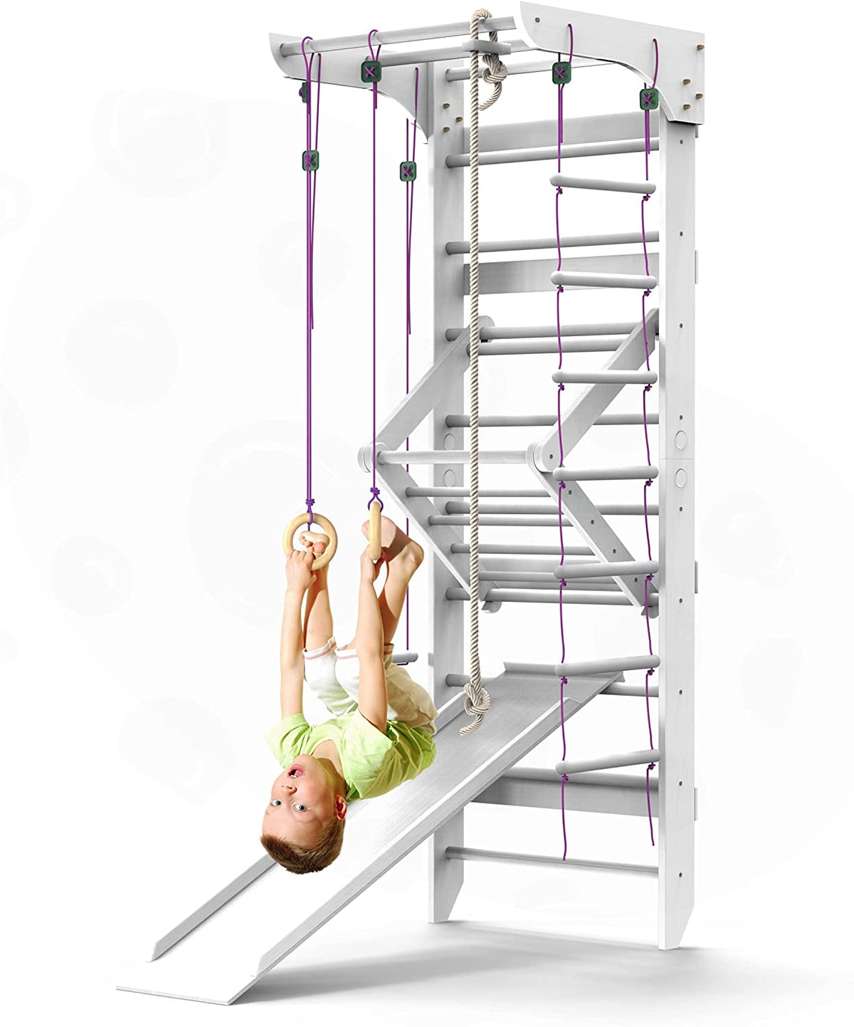 Kinder Sprossenwand (Kletterwand) mit Rutsche aus Holz weiß - KINDER 3