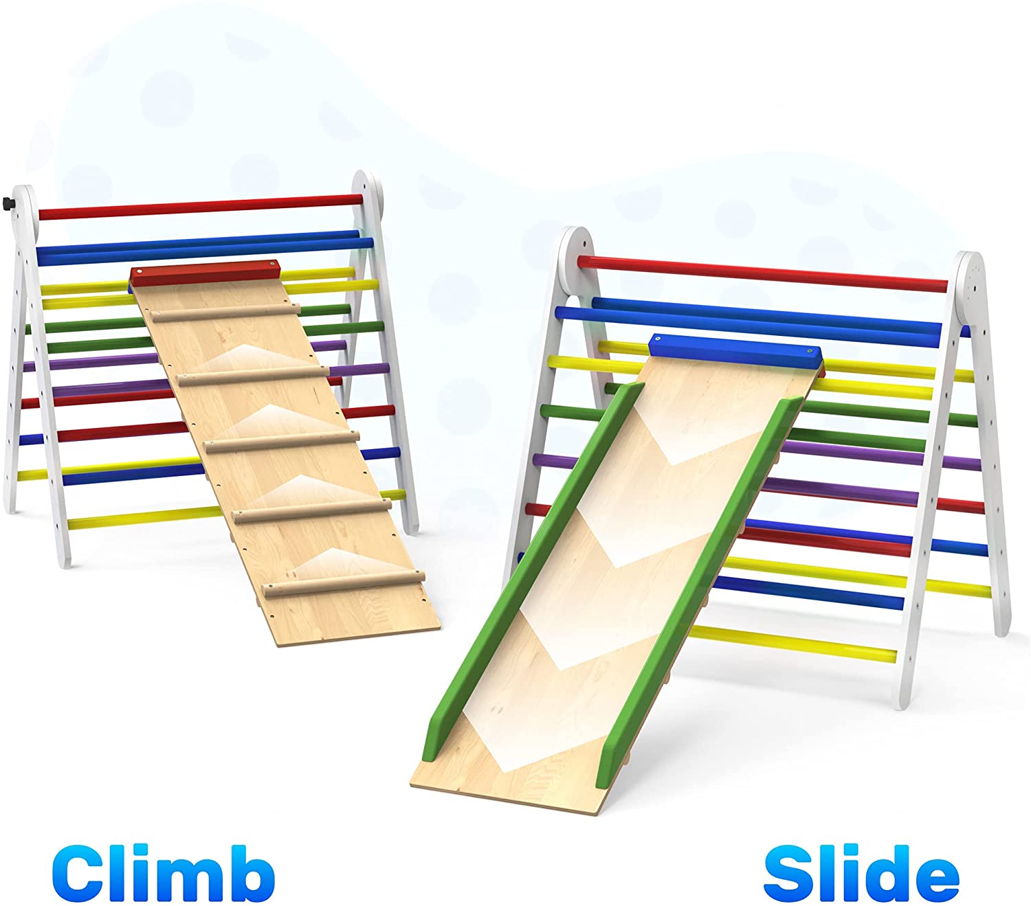 Montessori Pikler Kletterdreieck mit Rutsche - Bunt