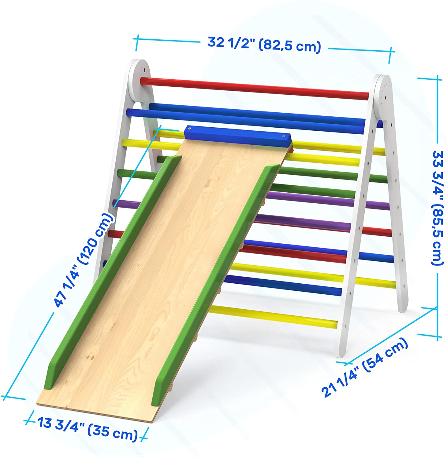 Montessori Pikler Kletterdreieck mit Rutsche - Bunt