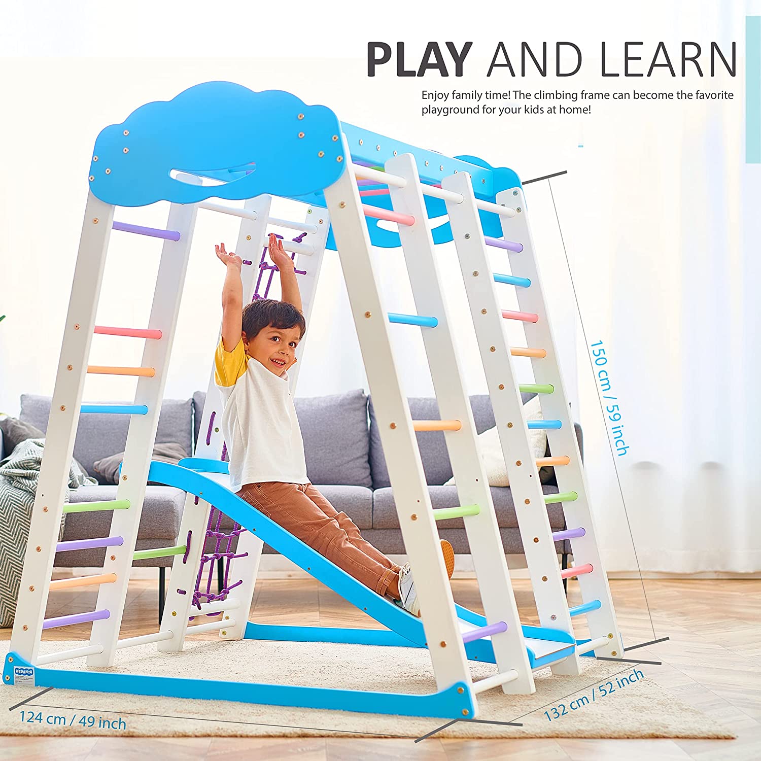 Indoor Klettergerüst (Spielplatz) mit rutsche für Kleinkind - Akvarelka Cloud